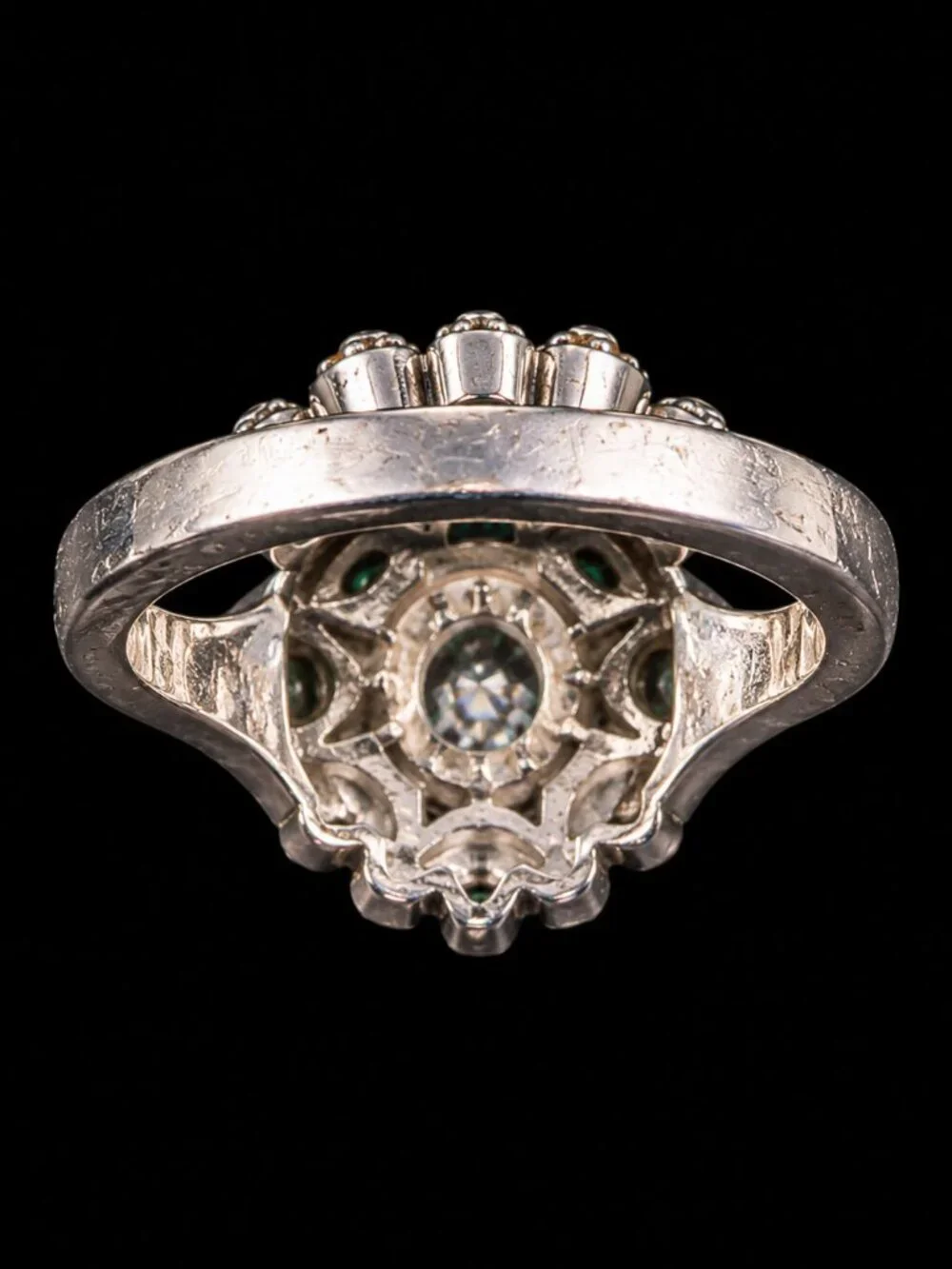 S925 Sterling Silver Green Target Ring Clear Stone Halo Size 9.75-10